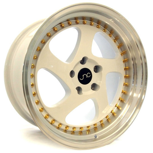 JNC 034 - White w/ Machined Lip & Gold Rivets