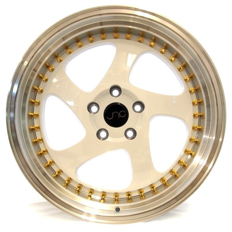 JNC 034 - White w/ Machined Lip & Gold Rivets