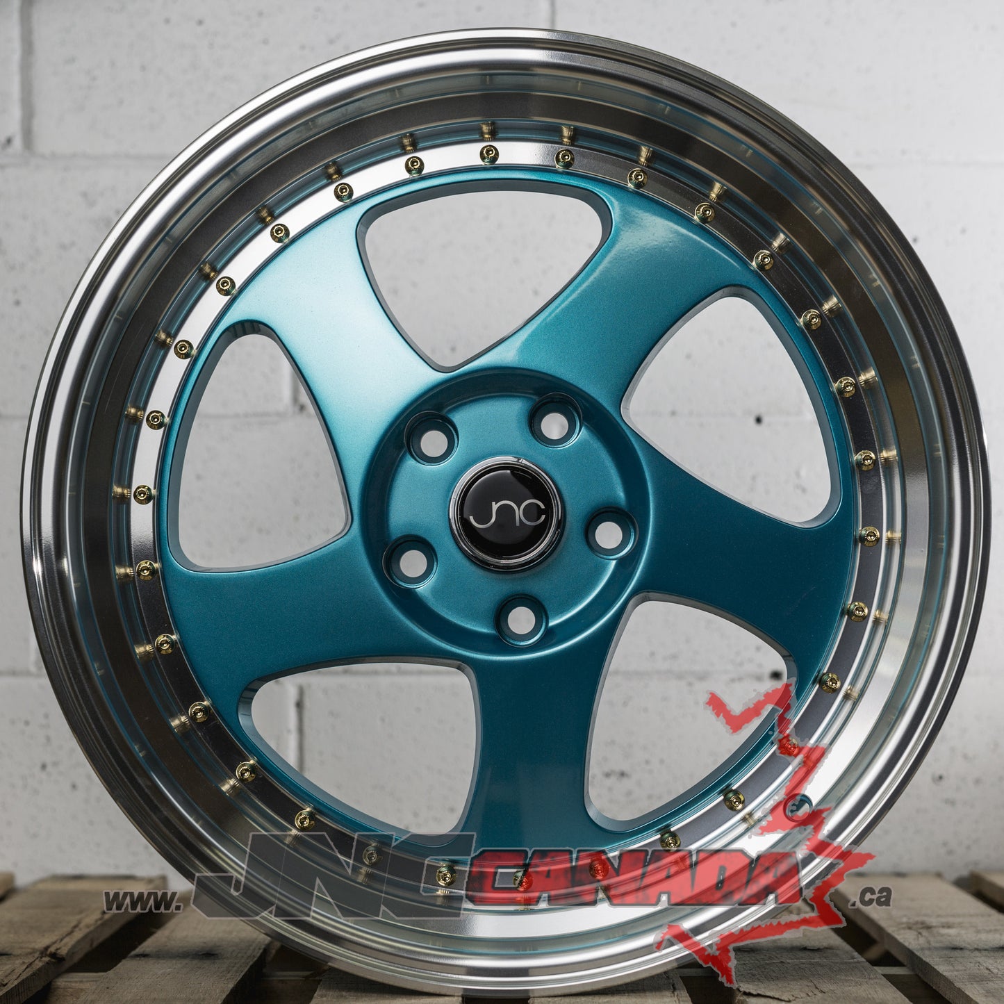 JNC 034 - Teal Blue w/ Machine Lip & Gold Rivets