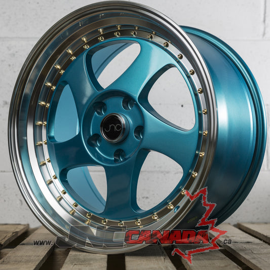 JNC 034 - Teal Blue w/ Machine Lip & Gold Rivets