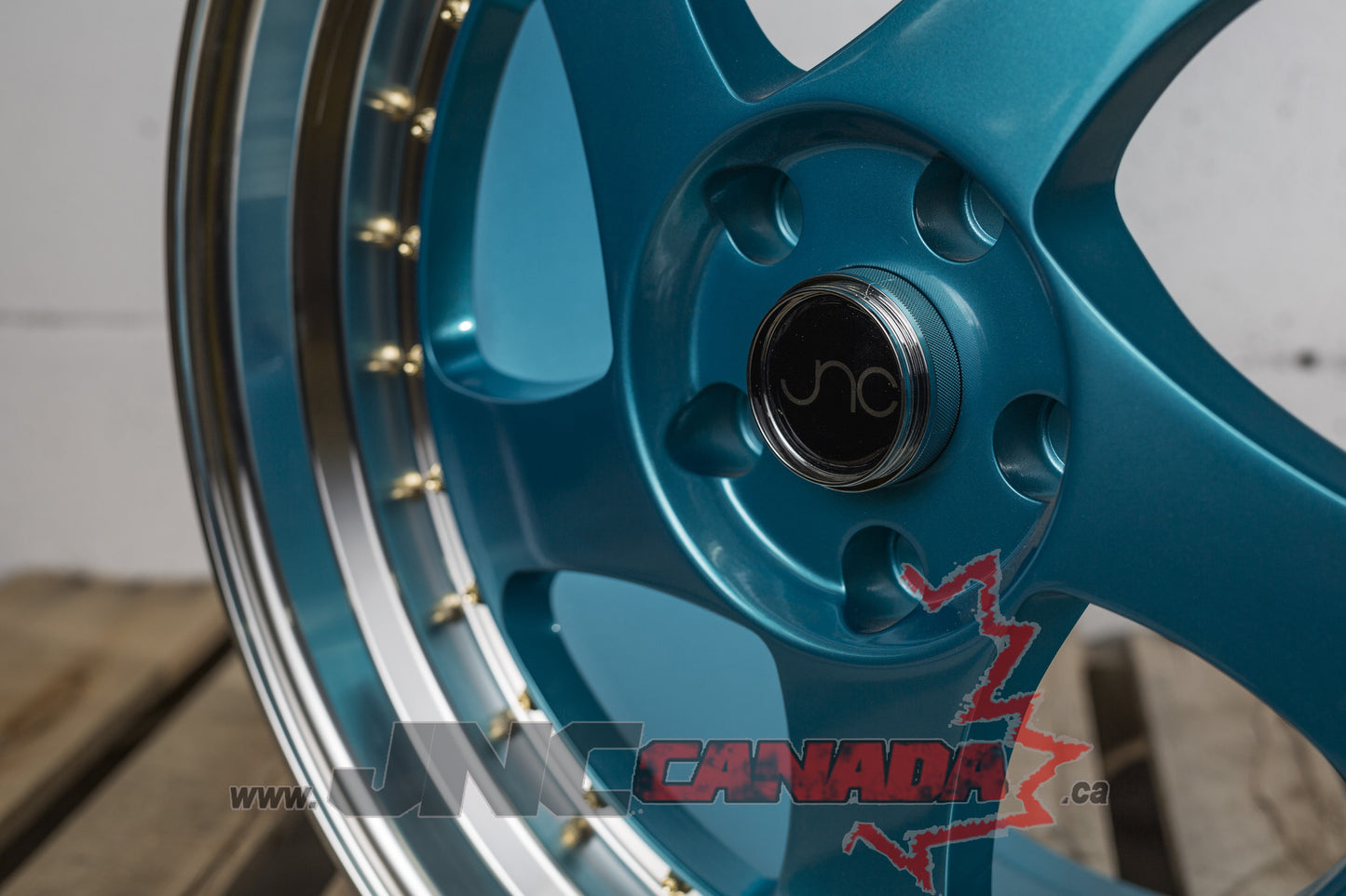 JNC 034 - Teal Blue w/ Machine Lip & Gold Rivets
